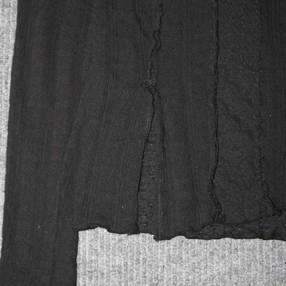 Free People Top Womens L‎ Black Ribbed Raw Hem Open Front Lightweight Top